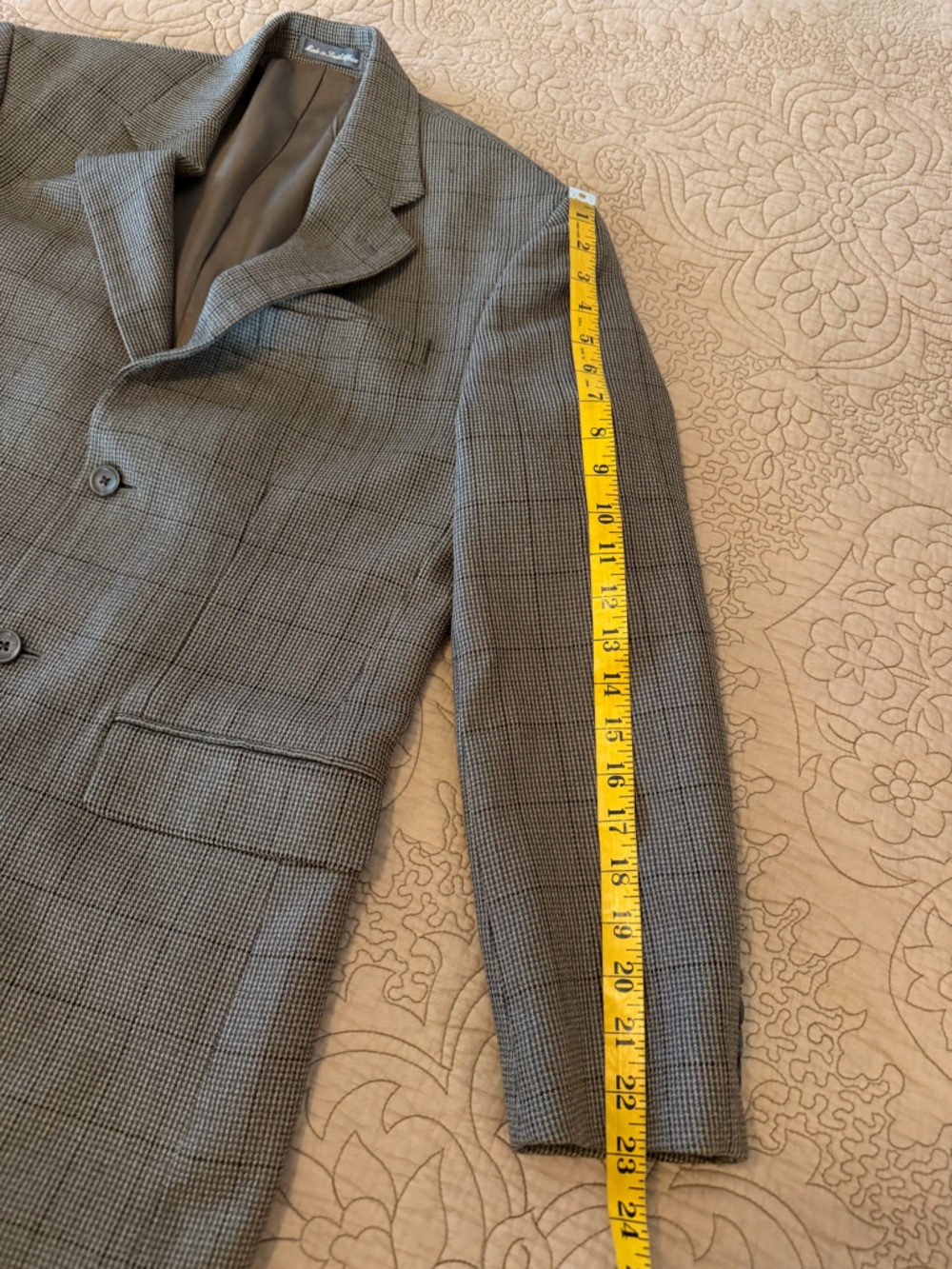 Vintage Oscar de la Renta Taupe Brown Glen Plaid Wool Cashmere Blazer, Size M - Picture 9 of 16